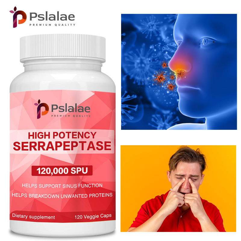 Pslalae High Potency Serrapeptase 120,000 SPU - ต้านการอักเสบ รองรับสุขภาพไซนัส, 30/60/120 แคปซูล