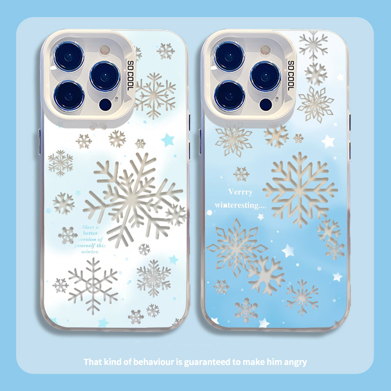 เคสโทรศัพท์เกล็ดหิมะ iPhone 16 Merry Christmas สําหรับ iPhone 11 12 13 14 15 Pro MAX 7/8/SE2 15+ เคสป้องกันป้องกันการกระแทกกันน้ํา