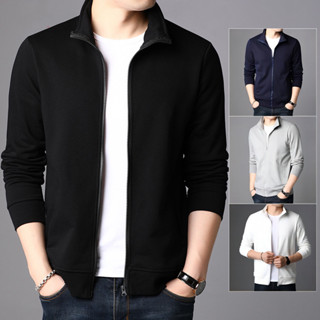 เสื้อแจ็คเก็ตผู้ชายคอปกตั้ง ดีไซน์เรียบง่าย แฟชั่น เหมาะสำหร…