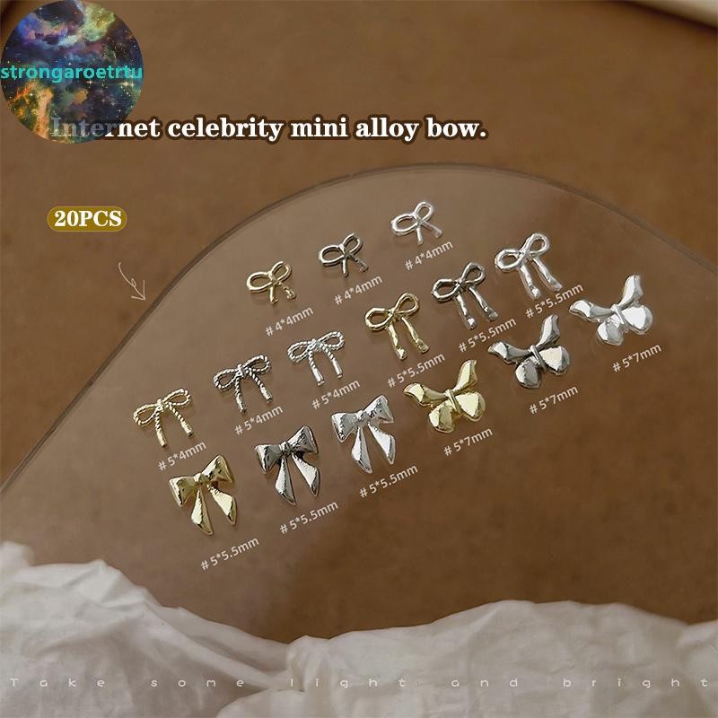 Strongaroetrtu 20pcs ผสมโลหะ Bowknot เล็บตกแต่ง Silver Gold เล็บ Ch DIY เล็บออกแบบเครื่องประดับอุปกรณ์เสริมเครื่องมือ TH
