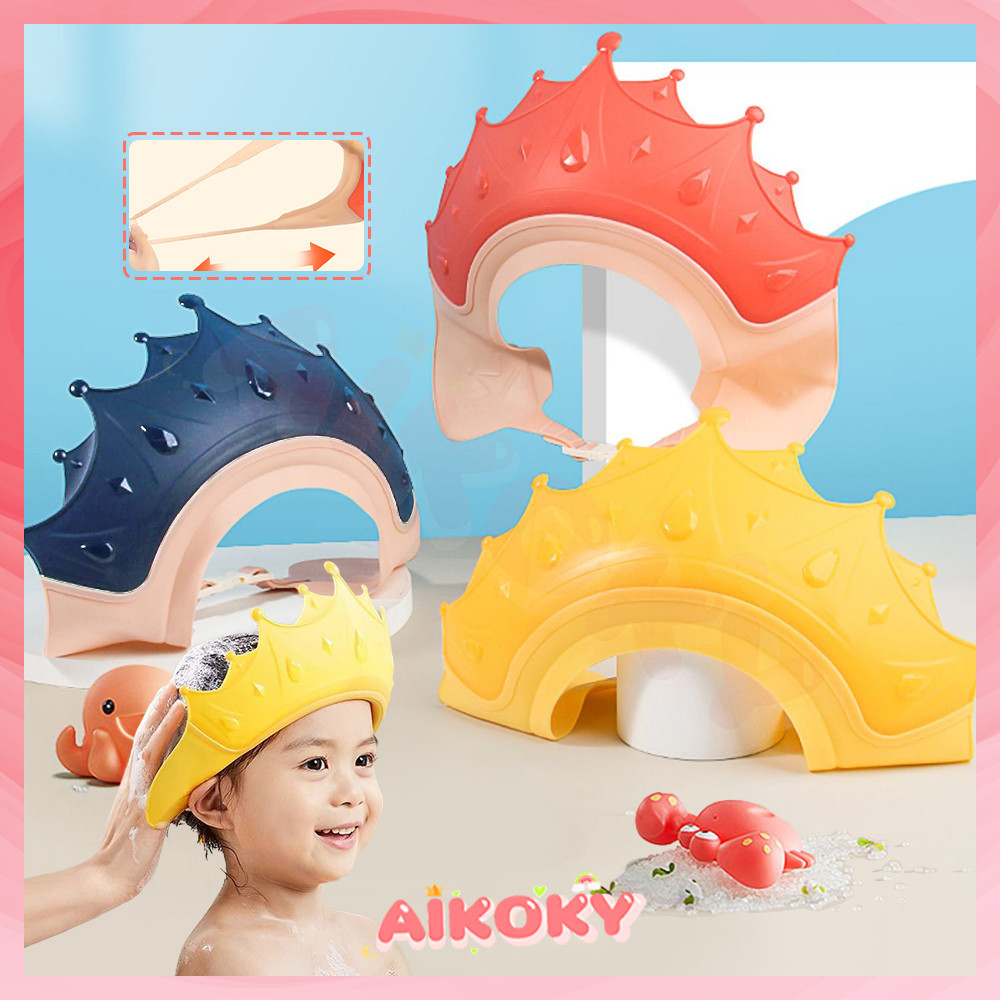 💦AIKOKY  หมวกอาบน้ำเด็ก หมวกอาบน้ำเด็กที่มีหูและหมวกสามารถป้องกันไม่ให้แชมพูเข้าสู่การปรับดวงตา-มงกุฎอาบน้ำซิลิโคน
