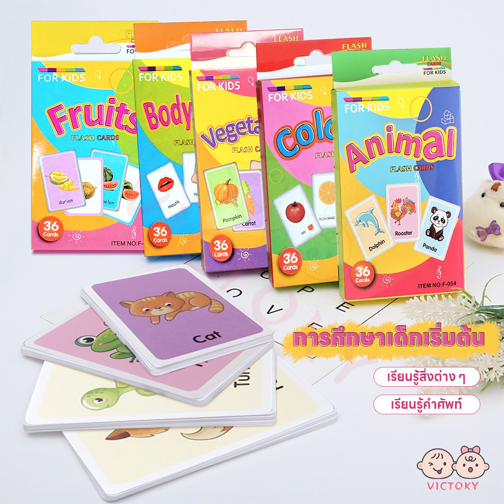 VICTOKY บัตรคํา flashcard เรียนรู้คำศัพท์ภาษาอังกฤษ ชุดแฟลชการ์ด body parts fruit เสริมพัฒนาการเด็ก บัตรคำภาษาอังกฤษ
