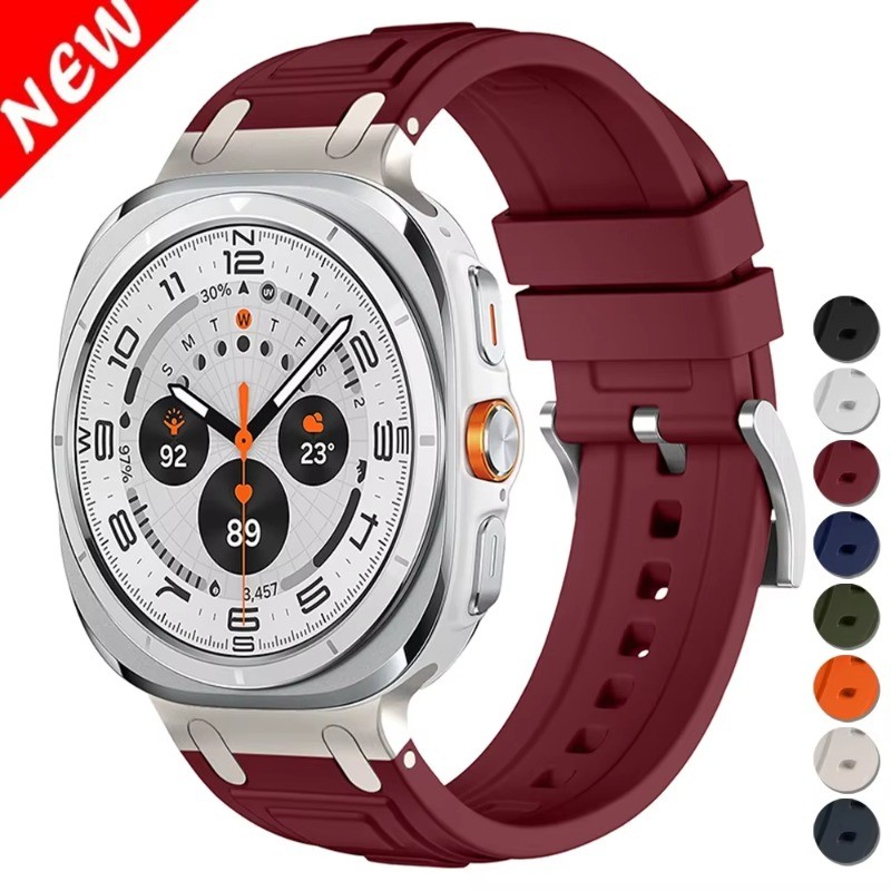 สายรัดห่วงซิลิโคนอ่อนนุ่มสําหรับ Samsung Galaxy Watch Ultra 47 มม.ผู้ชายกีฬาสําหรับ Galaxy 47 มม. Ultra NO Gaps สร้อยข้อมือปลายโค้ง