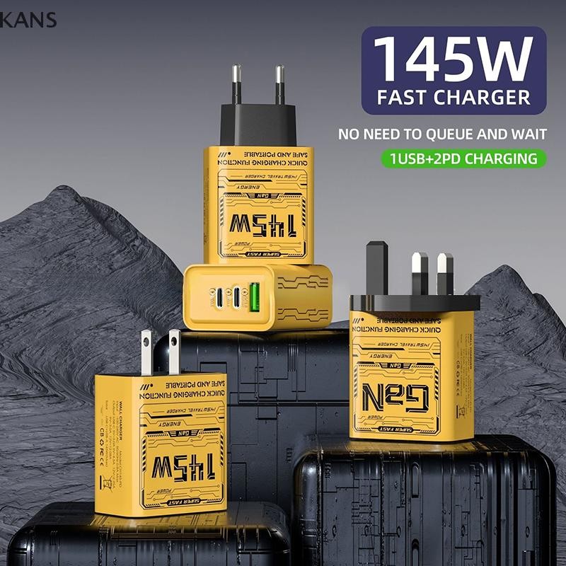 Kans 145W 3 พอร์ต Type-C USB GaN ชาร์จโทรศัพท์สําหรับ Huawei PD โทรศัพท์มือถืออะแดปเตอร์ Travel vn