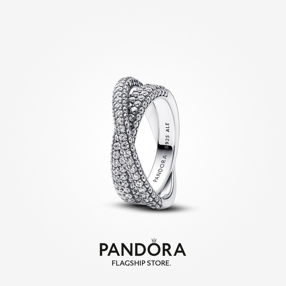 Spot goods Pandora timeless pavé crossover วงแหวนดูอัลแบนด์