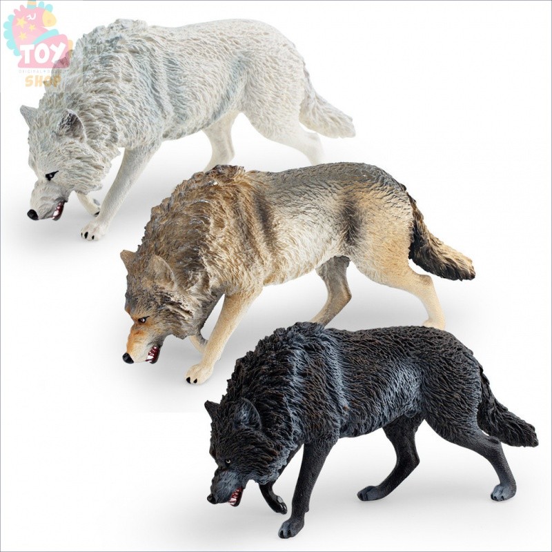 เด็กวิทยาศาสตร์การศึกษาความรู้ความเข้าใจของเล่นจําลอง Static Wildlife North American Wolf รุ่น Black Wolf หมาป่าสีขาวเดสก์ท็อป