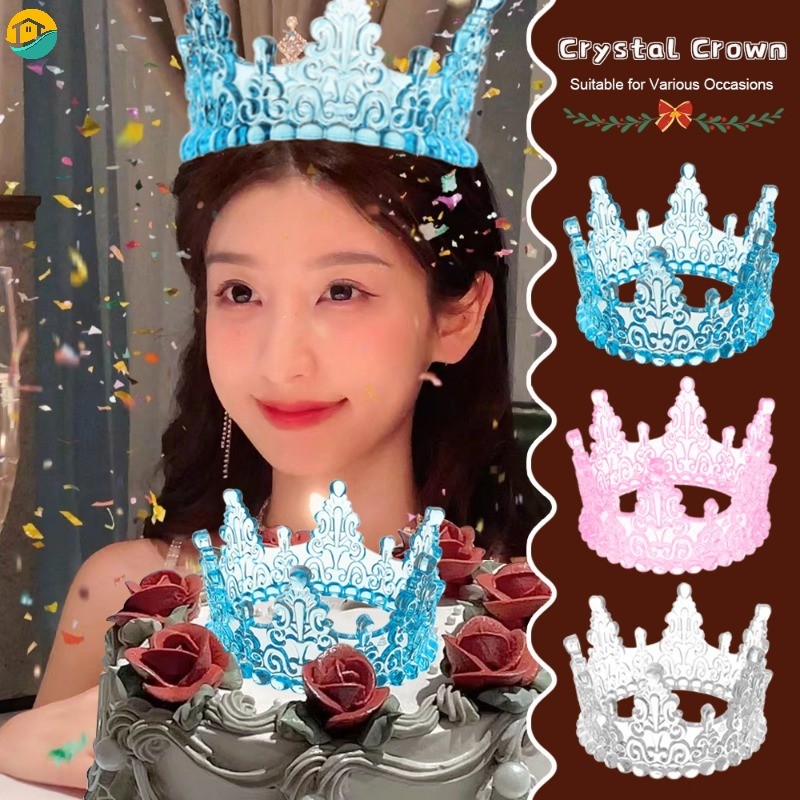 สุขสันต์วันเกิดสาวภาพตกแต่งอุปกรณ์ประกอบฉากคริสตัลโปร่งใสมงกุฎเครื่องประดับเค้กสําหรับงานแต่งงานวันวาเลนไทน์