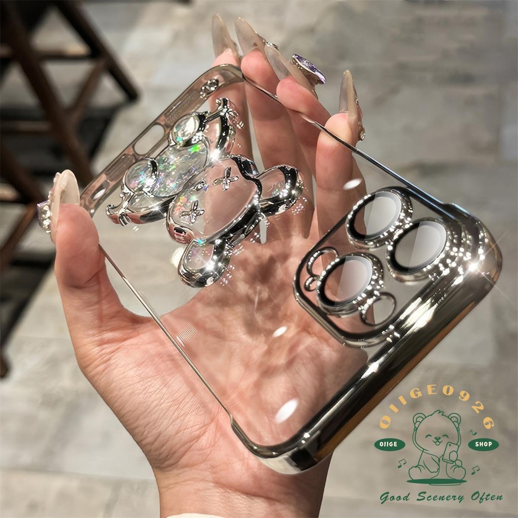 ดูดทรายหมีบางเฉียบไร้ขอบ เคสโทรศัพท์ ไอโฟน16 มือโปร สูงสุด 15 14 13 12 11 ปลอกสําหรับเคส ไอโฟน ชุบ พีซี กันกระแทก