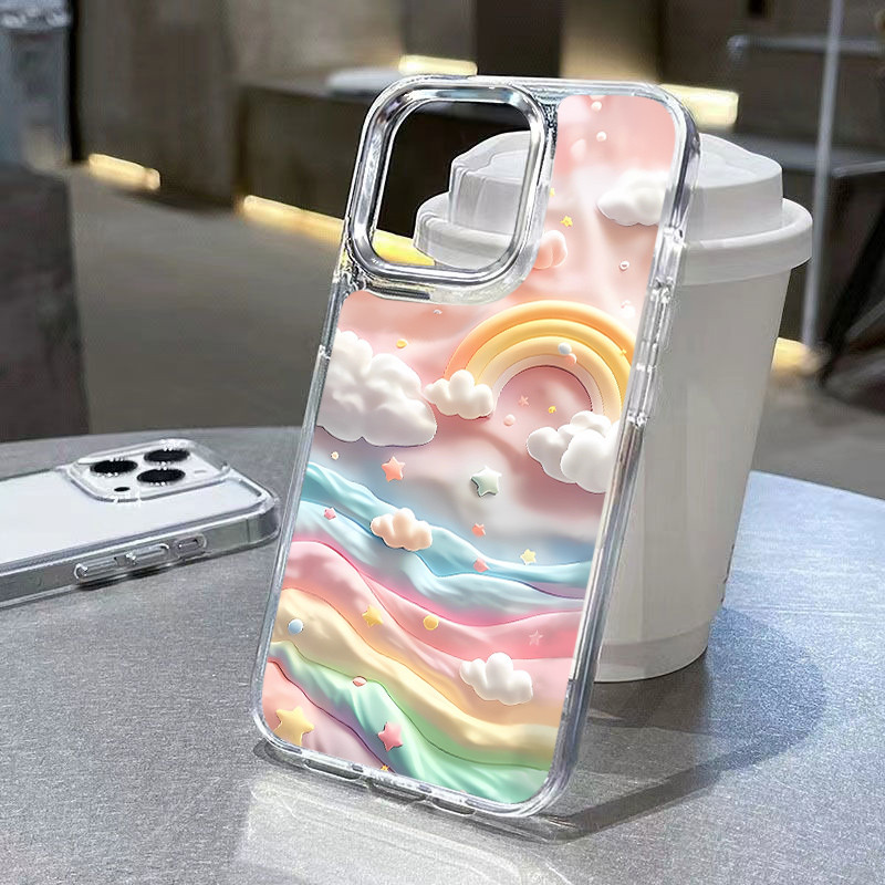 Soft Transparent Cloud Case ใช้งานร่วมกับสําหรับ IPhone 15 16 14 12 13 11 Pro XS Max XR X 8 7 Plus TPU กันกระแทกหรูหราฝาครอบโทรศัพท์มือถือปลอกซิลิโคน