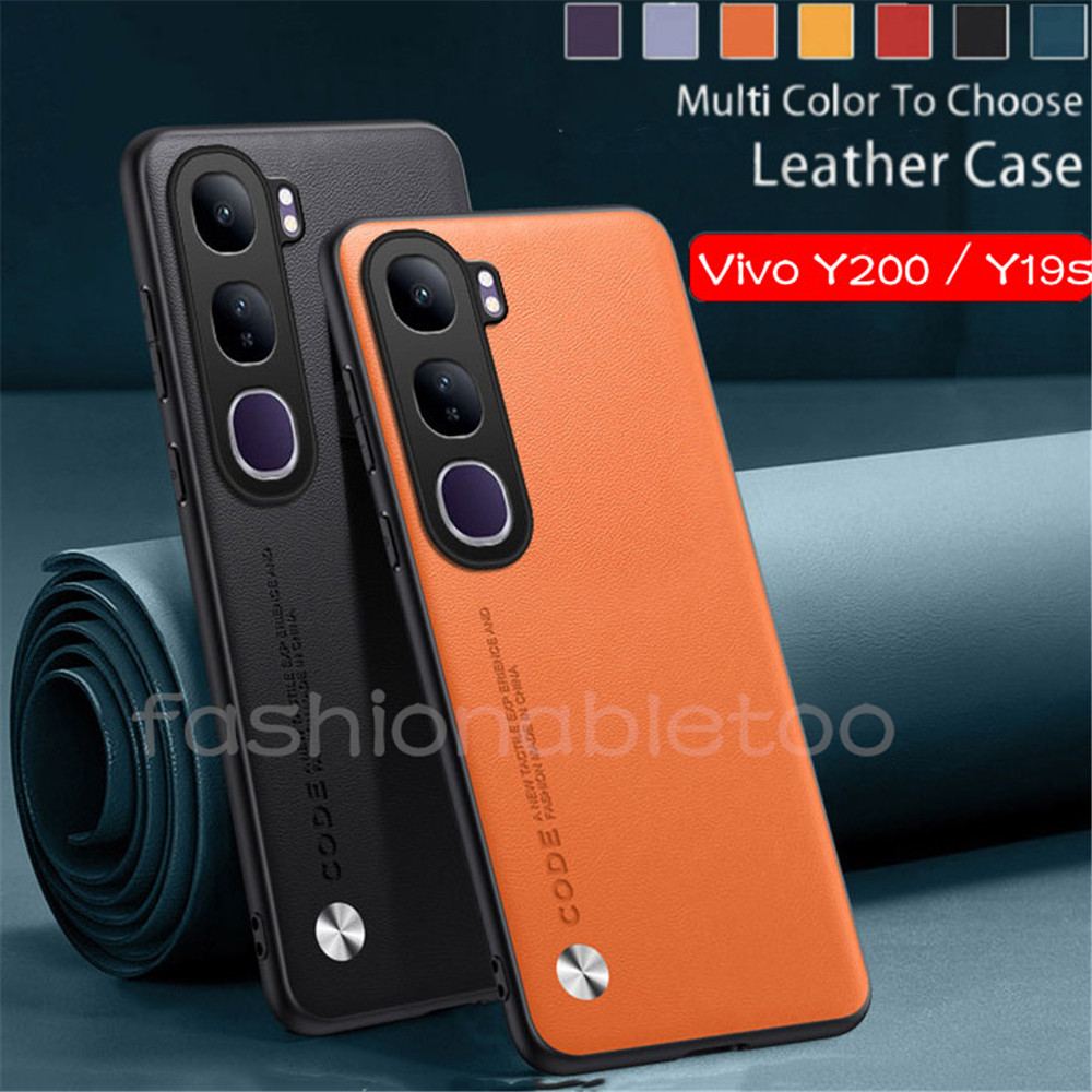 หนัง PU Texture เคสโทรศัพท์สําหรับ Vivo Y200 Y19s Y 200 Y 19s Y19 s VivoY200 VivoY19s 4G 5G 2024 ปลอก Soft TPU Edge ป้องกันกันชนกันกระแทกปกหลัง