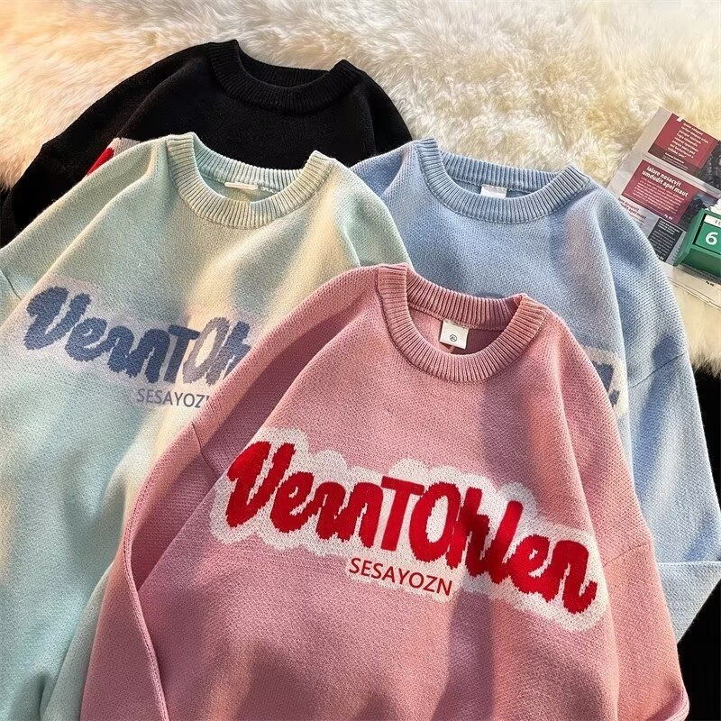 เสื้อถักสไตล์ขี้เกียจหลวมนิชเรียบง่าย