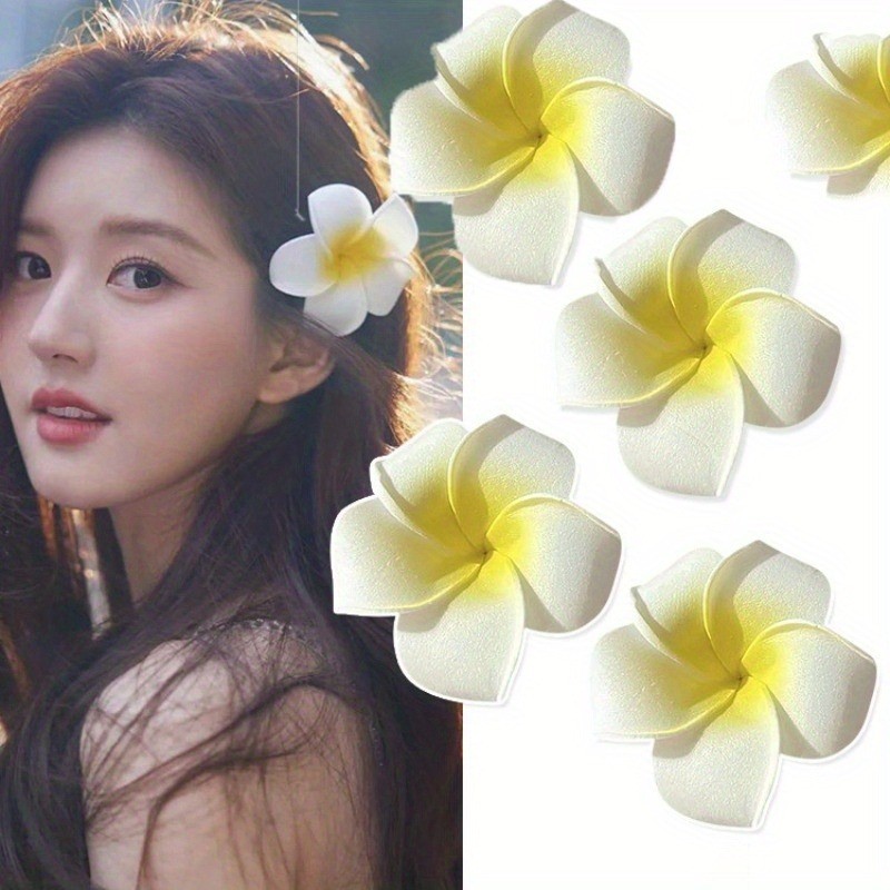 กิ๊บลีลาวดีเขตร้อนสไตล์โบฮีเมียนย้อนยุคที่มีอุปกรณ์ผมดอกไม้พีวีซีสีตัดกันเหมาะสําหรับงานแต่งงานปาร์ตี้ชายหาดธีมการเฉลิมฉลองคนรักดอกไ