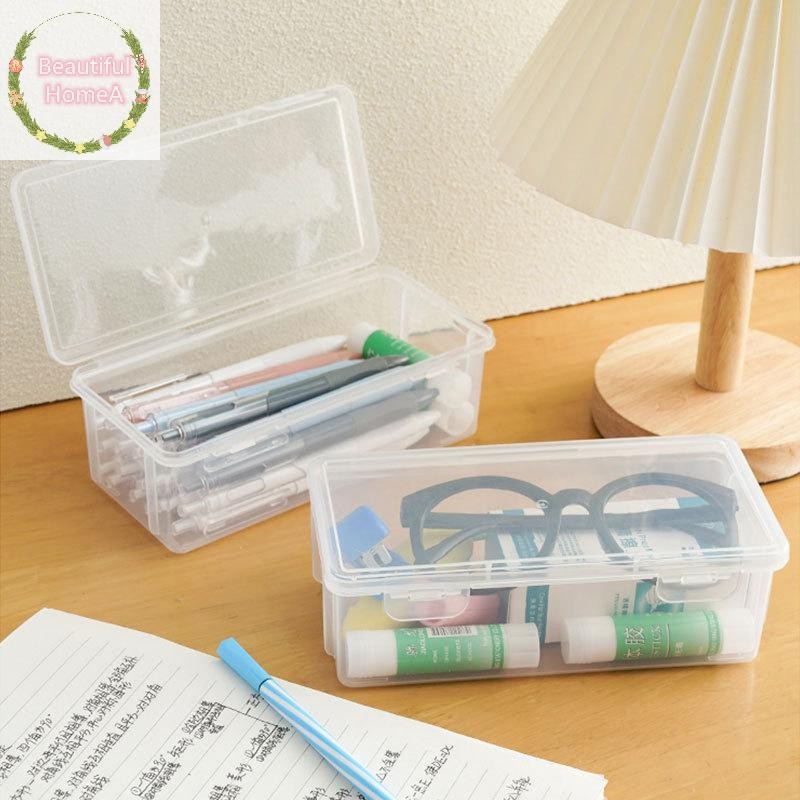 Bhome 1PC กล่องดินสอพลาสติกความจุขนาดใหญ่วางซ้อนกันได้โปร่งแสงกล่องดินสอใสอุปกรณ์สํานักงานจัดเก็บกล่อง TH