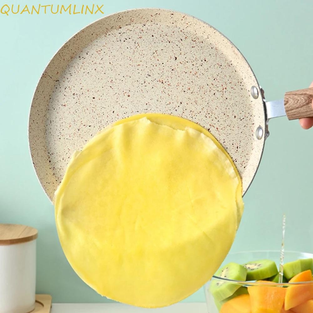 Quantuml กระทะเครปแพนเค้ก, กระทะไม่ติด 6/8/10 นิ้ว, เครื่องครัวด้ามไม้อลูมิเนียมสีเบจไข่เจียวกระทะไข่