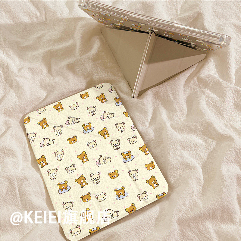 ขายร้อน! F & X iPad เคสป้องกันการ์ตูน Rilakkuma Y สามพับ ipad10เคสป้องกัน air6/5ช่องเสียบปากกา pro2024 10.9แท็บเล็ตหญิง mini7