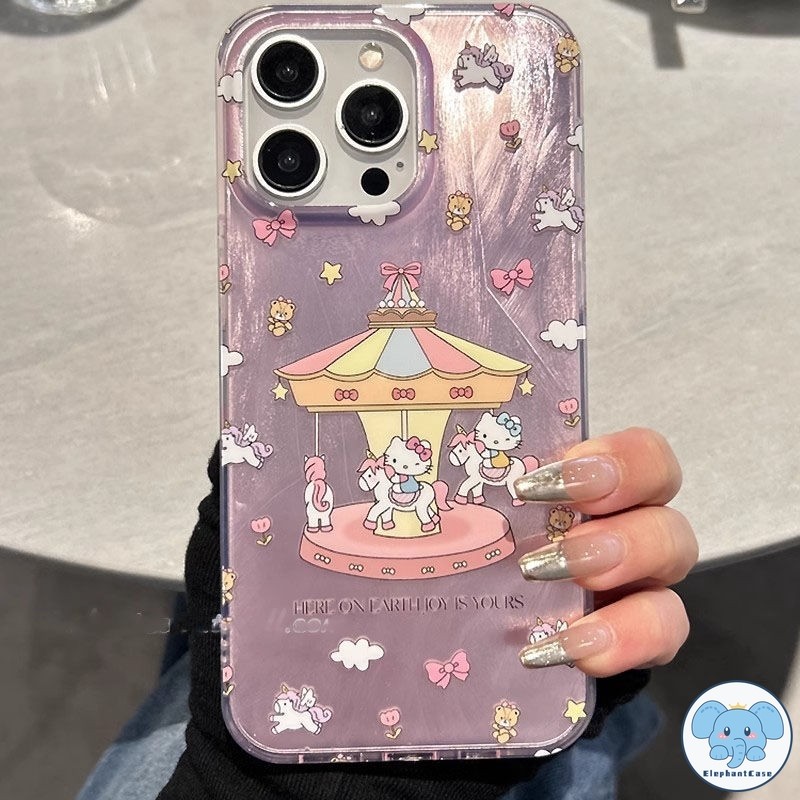 แฟชั่น HelloKitty ม้าหมุนเคส Redmi 13C 10C 10 A1 9A 12C 9C Note 13 8 Pro MI 11 Lite POCO C55 X6 โบว์หวานเส้นด้ายขนนกเคส