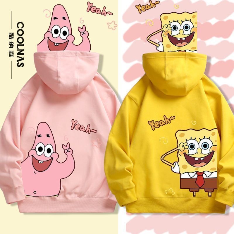 SpongeBob SquarePants Co-Branded พิมพ์คู่แฟนเสื้อผ้าเสื้อกันหนาวมีฮู้ดฤดูกาลผู้ชายผู้หญิง Street สวม