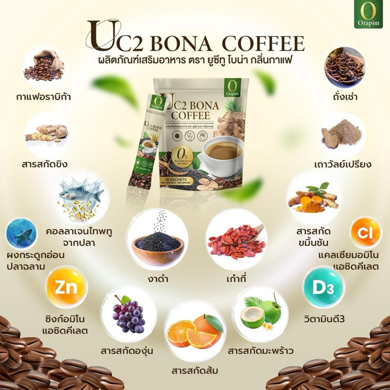 Bona UC2 กาแฟแก้ปวด  แบบห่อ 1 ห่อ 10 ซอง ช่วยเพิ่มประสิทธิภาพการทำงานของร่างกาย