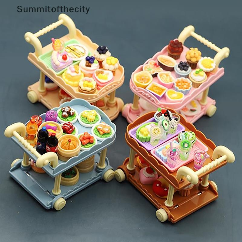 SUT น่ารักตุ๊กตาตกแต่งบ้านของเล่น 1:12 Mini รถเข็นรับประทานอาหารรถเข็นตุ๊กตาชั้นวางของห้องครัวเครื่องประดับเฟอร์นิเจอร์ TH