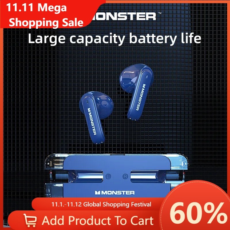 Monster XKT08 ของแท้ หูฟังบลูทูธไร้สาย ลดเสียงรบกวน ความเที่ยงตรงสูง สําหรับเล่นเกม BT5.3