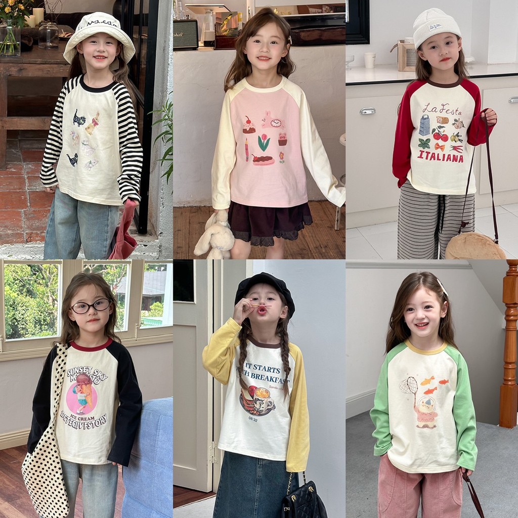 PRETTY BABY เสื้อแขนยาวเด็ก เสื้อยืดแขนยาว ลายการ์ตูน (1395)