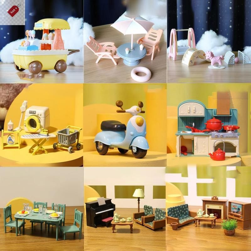 Alik 1 ชุดบ้านตุ๊กตาจําลองโต๊ะรับประทานอาหารเฟอร์นิเจอร์ขนาดเล็กโรงละครเด็กของเล่นห้องครัวห้องนั่งเล่นตกแต่ง DIY อุปกรณ์เสริม TH