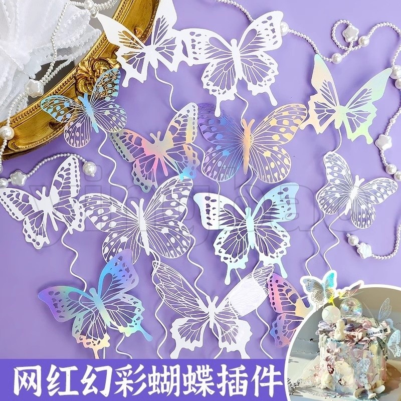 12ชิ้นที่สวยงามผีเสื้อเค้ก ที บน 3ง ผีเสื้อคัพเค้ก ที บน ผีเสื้อที่มีสีสันตกแต่งเค้กสําหรับงานเลี้ยงวันเกิดงานแต่งงานเค้กคัพเค้กอาหารผนังอบขนมเครื
