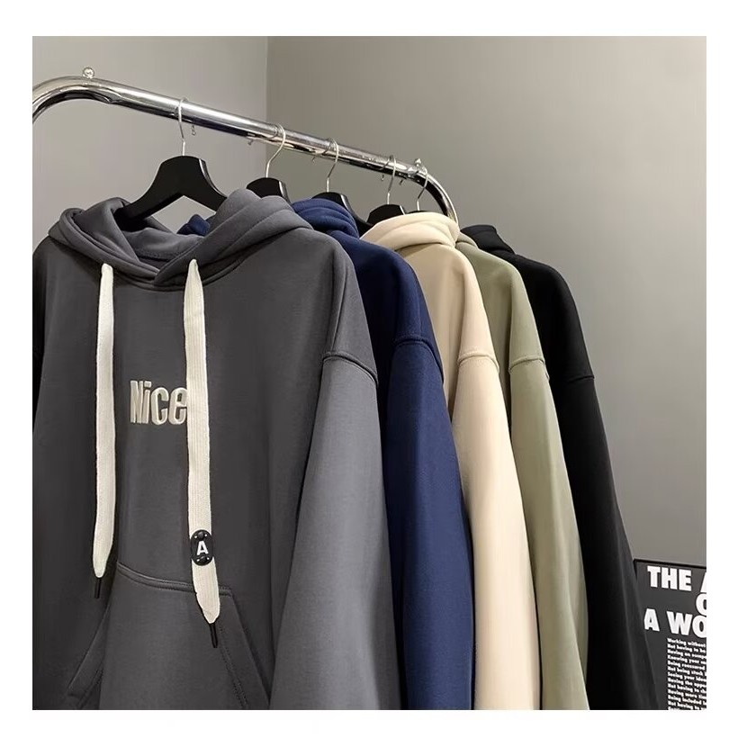 สไตล์เกาหลีฤดูหนาวภาษาอังกฤษพิมพ์ Pttern Hoodie ผู้ชายหลวม Oersize