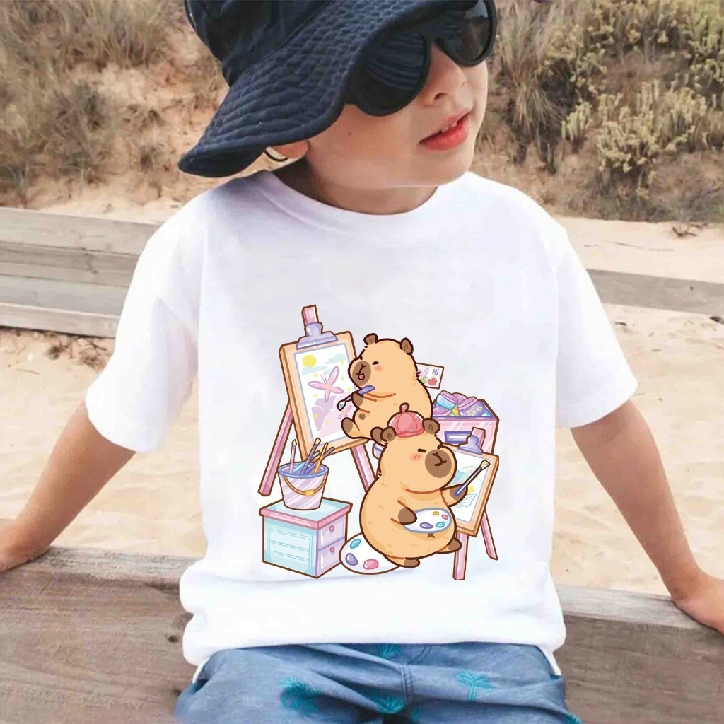 (จัดส่งตลอด 24 ชั่วโมง)Candy kids Capybara Children's คาปิบารา เสื้อยืดพิมพ์ลายกราฟิก เด็กผู้ชาย เด็กผู้หญิง