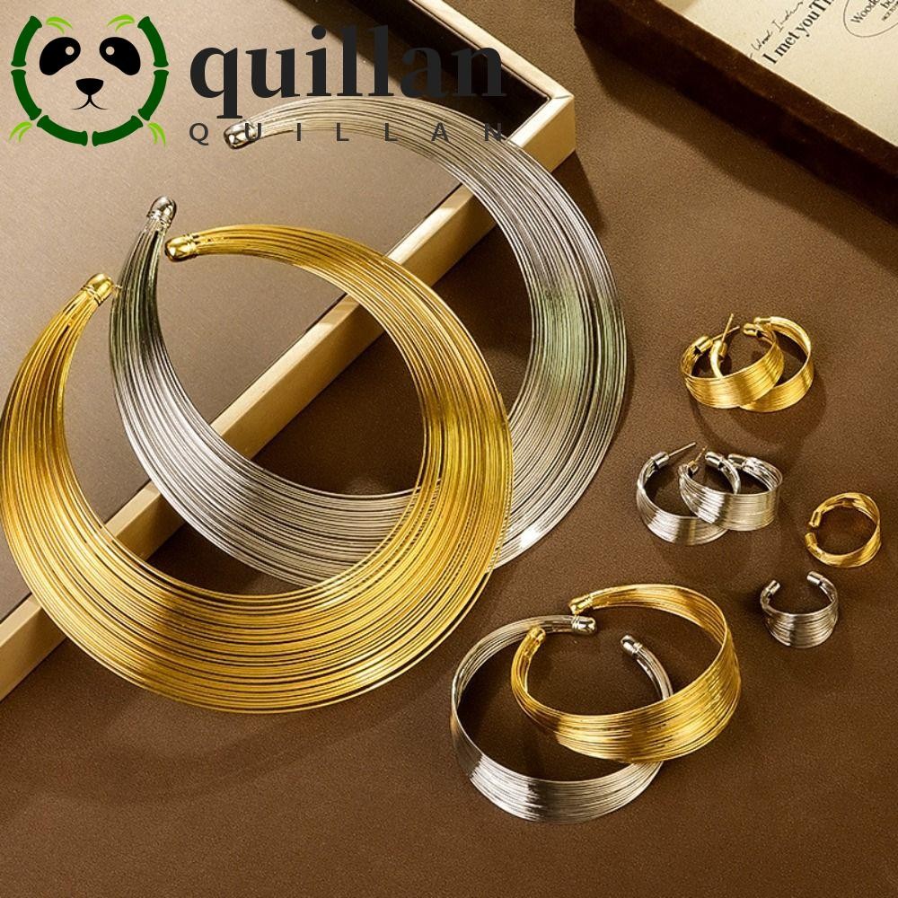 Quillan สร้อยคอโอ้อวด,สไตล์เกาหลีต่างหูหลายลวดโลหะชุดเครื่องประดับ,แหวนนิ้วหรูหราเครื่องประดับโลหะผสมของขวัญวันเกิด