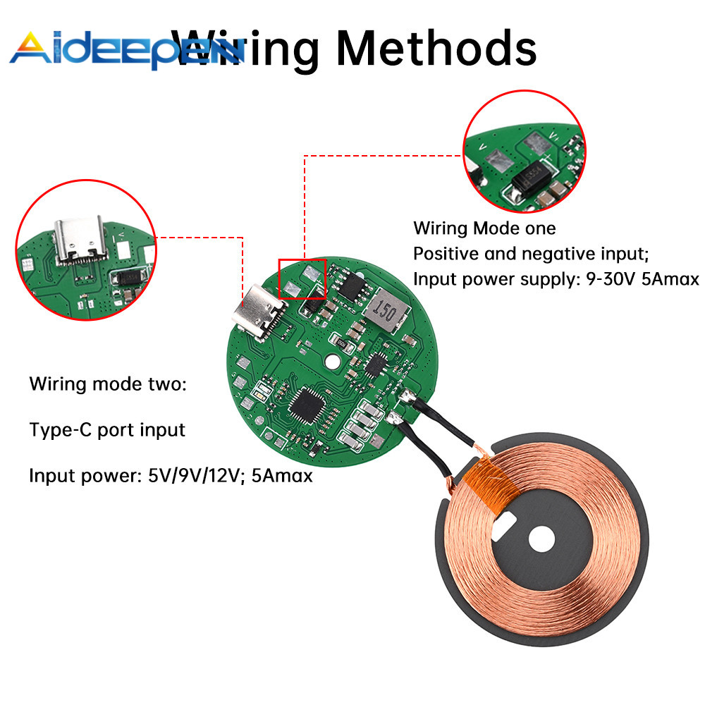 Aideepen โมดูลชาร์จไร้สาย 20W 12V24V เมนบอร์ดชาร์จไร้สาย Pcba