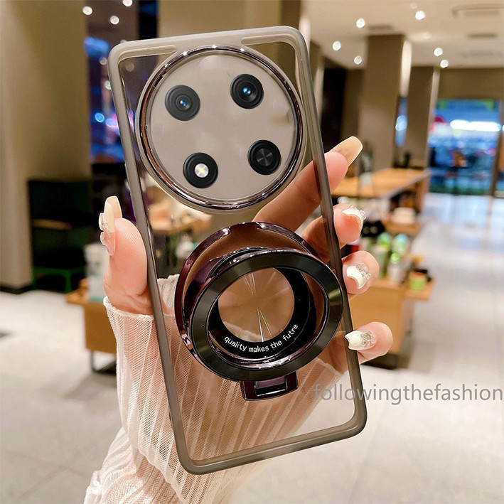 ที่วางแหวนขาตั้งปลอกแม่เหล็กสําหรับ Honor X9c 5G X9 C X9a X9b 2024 กล้องเลนส์ป้องกัน Soft TPU ขอบโปร่งใสแฟชั่นเคสโทรศัพท์กันกระแทกฝาหลัง