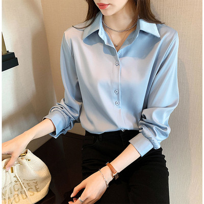 เสื้อเชิ้ตผ้าชีฟองสำหรับผู้หญิงดีไซน์แฟชั่นต้นฤดูใบไม้ผลิเสื้อเชิ้ตสีขาวทรงหลวมทับซ้อนกัน