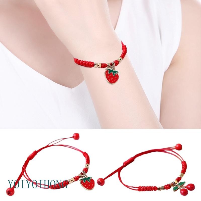 ใช่ สร้อยข้อมือเชอร์รี่สตรอเบอร์รี่มีสไตล์จับตาเชือกมือสําหรับวันที่สวมใส่ทุกวัน
