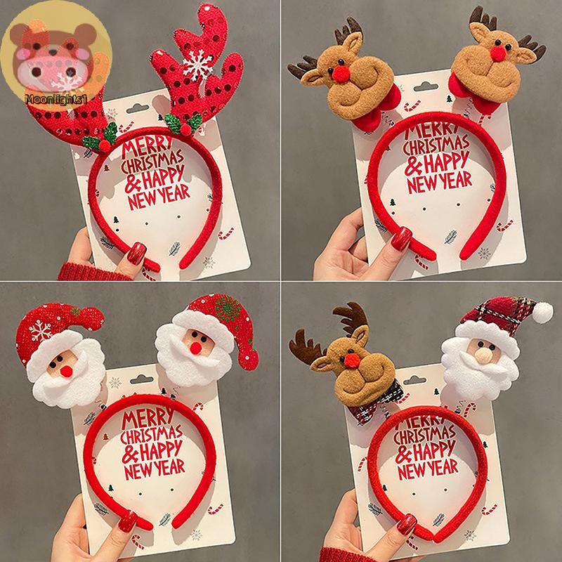 Moonlights1 คริสต์มาสการ์ตูน Santa Claus Snowman Elk ผม Band ของขวัญสวัสดีปีใหม่ Merry Christmas Headwear EN
