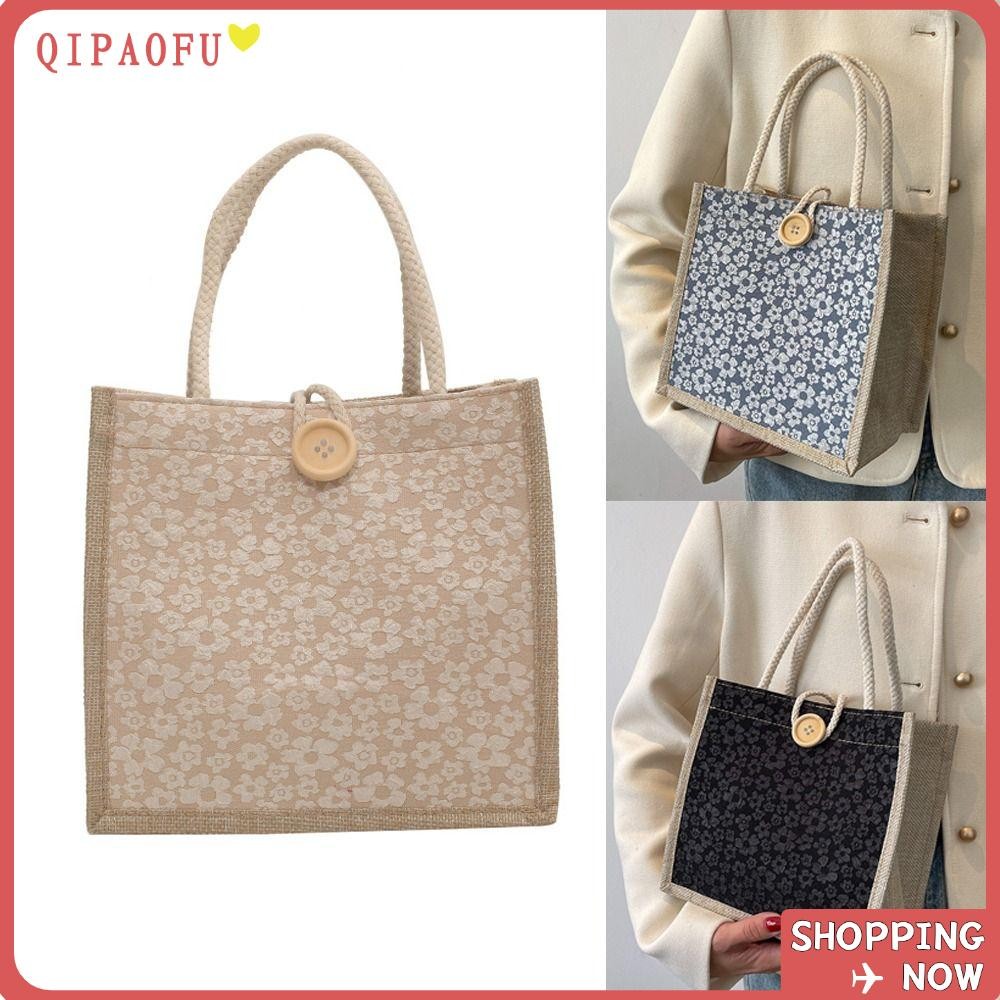 Qipaofu Gift Tote Bag, French Reusable Handbag, Casual Linen Hand-Carry Lunch Bag Girls