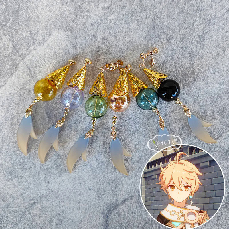 Genshin Impact Aether Cos Ear Clip Ear Pins Cosplay Earrings Halloween Costume Anime Prop Jewelry Ac