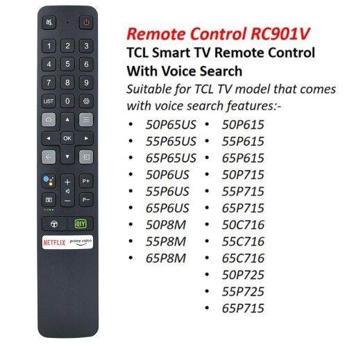 RC901V FMR6 สําหรับ TCL 4K LED Android สมาร์ททีวีใหม่ RC901V FMR6 เสียงรีโมทคอนโทรล W/Netflix Youtub
