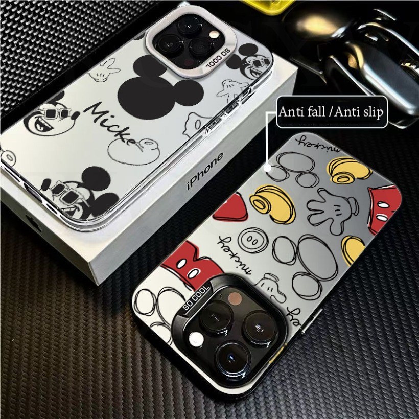 Disney เคส Mickey Mouse Avatar สําหรับ iPhone AIR 17 Pro Max 17 Pro เคสป้องกันสีเงินสีฝ้า