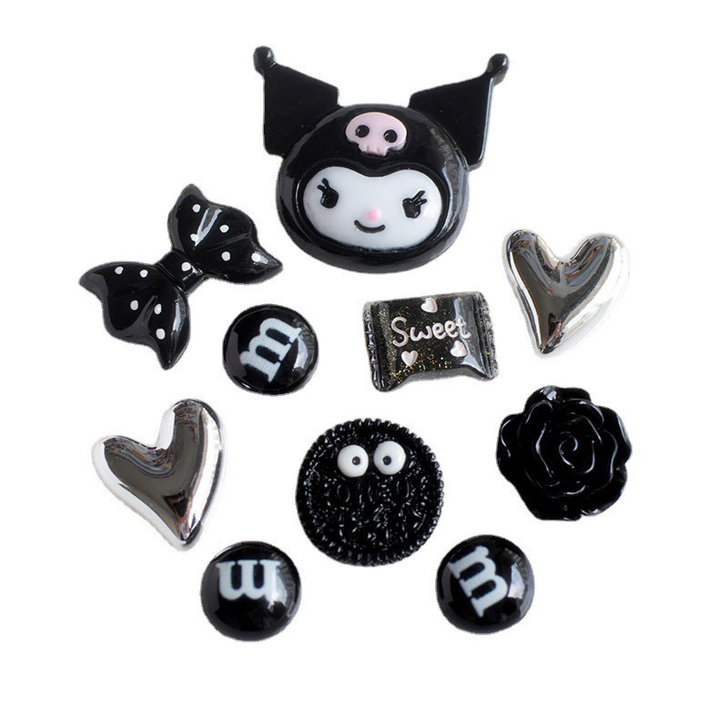 Black love heart Bowเรซิ่นเครื่องประดับอุปกรณ์เสริมรองเท้าDIY crosc charm jibbits crosc jibbits crosc jibbits charm