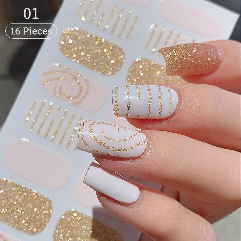 Ur SUGAR 16Tip สติ๊กเกอร์ติดเล็บสติ๊กเกอร์ติดเล็บ Self-Adhesive Simple Full NAil Wraps DIY NAil Art Making