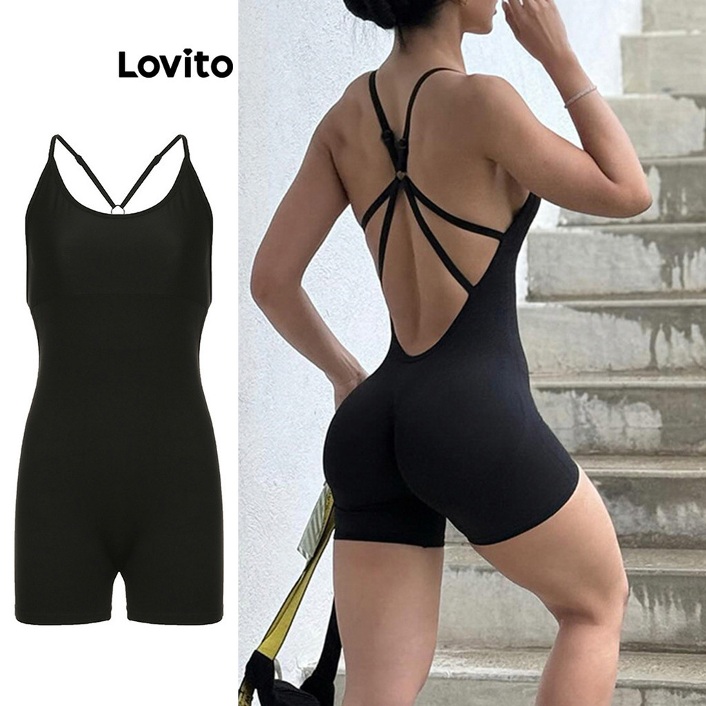 Lovito จั๊มสูทสีสปอร์ตธรรมดาสำหรับผู้หญิง LNL73159