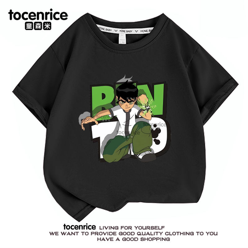 Junior Hacker Ben10 เสื้อยืดแขนสั้น Tian Xiaoban ผจญภัยเสื้อผ้าอะนิเมะเสื้อผ้าเด็ก S少年客Ben10 เสื้อยื