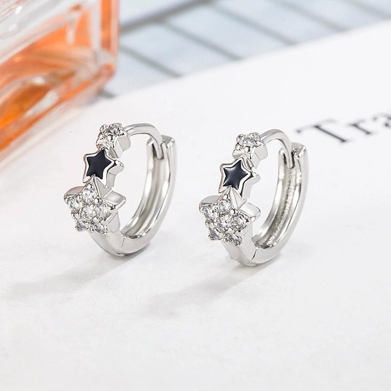 Silver สีป้องกันโรคภูมิแพ้ Hoop ต่างหูสําหรับผู้หญิงZircon Star Designต่างหูเครื่องประดับงานแต่งงาน