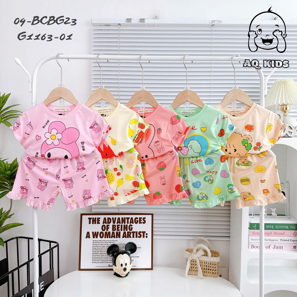 Minlybaby เสื้อผ้าเด็กแขนสั้นเด็กผู้หญิงประเภท 1 Elegant Ruffles - Mizoo Kids - G1163