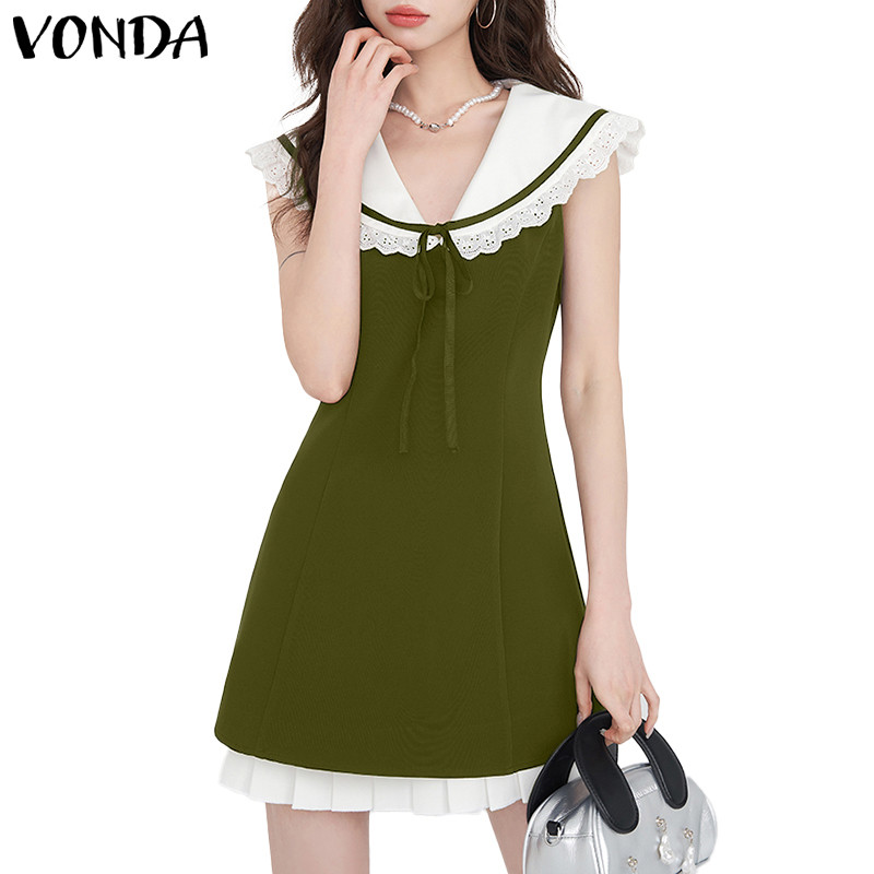 Vonda VONDA ชุดเดรสแขนกุดแฟชั่นเกาหลีสําหรับผู้หญิง