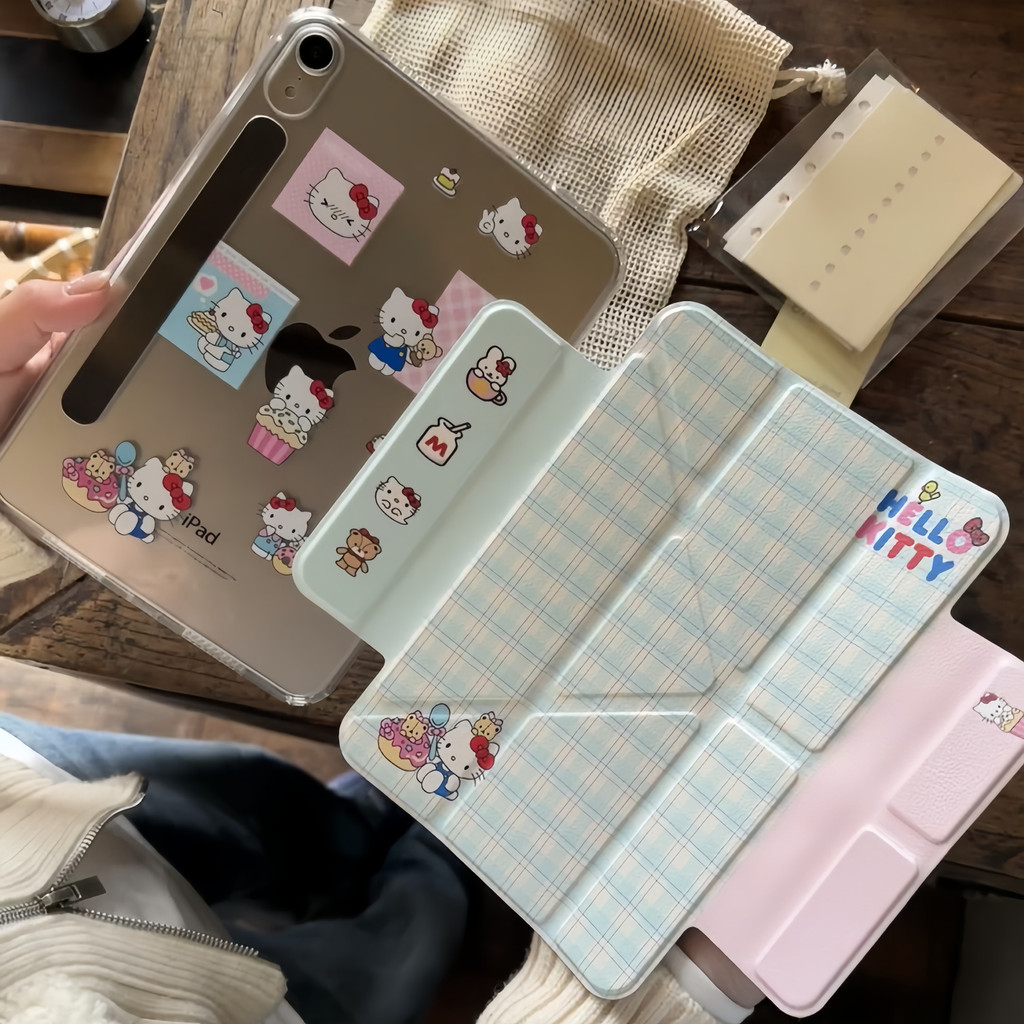 Blue Plaid kt Cat Apple ipad11 Generation เคสป้องกัน air6/5 เคสแท็บเล็ต ipad10/9 เคสแท็บเล็ต เคสแม่เ