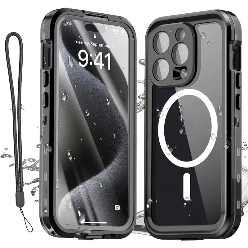 เคสกันน้ำ IP68 สำหรับ iPhone 16 15 Pro Max 14 13 เคสป้องกันเต็มตัว ว่ายน้ำ ดำน้ำใต้น้ำ เคสแม่เหล็ก 16E