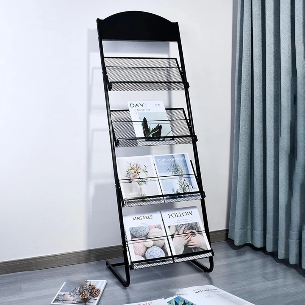 ชั้นวางโบรชัวร์ 4 ชั้น ชั้นวางหนังสือสแตนเลส ชั้นโชว์หนังสือ ชั้นวางนิตยสาร ชั้นวางโปสเตอร์ ชั้นวางแคตตาล๊อค