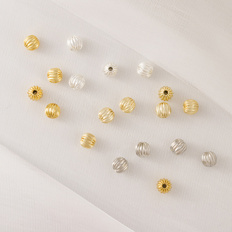 ทองแดง Electroplating ทองแท้ 18k Gold-Packed สี Retention ฟักทองลูกปัดริ้วรอยลูกปัดรอบ Spacer ลูกปัด diy สร้อยข้อมืออุปกรณ์เสริม